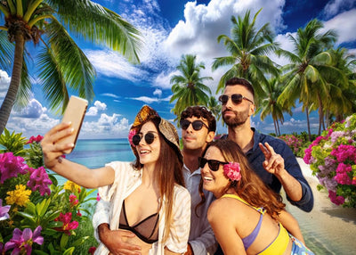 CYLYH 8X6FT Summer Tropical Sea Beach Backdrop Photography Hawaiian Tropical Beach Scenery Palm Trees Background for Wedding Birthday Party Banner Baby Shower D905 Backdrop Bliss