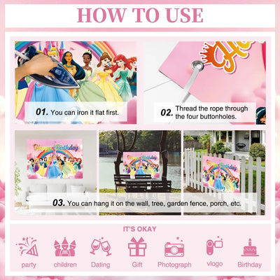 Princess Backdrop, 7x5ft Princess Birthday Party Decorations, Prin Cess Backdrop for Girls Birthday, Happy Birthday Prin Cess Party Photography Decoration Indoor Outdoor Backdrop Bliss