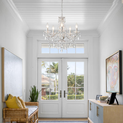 Plug in Crystal Ceramic White Chandelier, Glass Chandeliers,White crystal Hanging Pendant Light with Clear Cord and On/Off, 4 Light Crystal Chandelier for wedding, Kitchen, Dining,Foyer, Mini room Backdrop Bliss