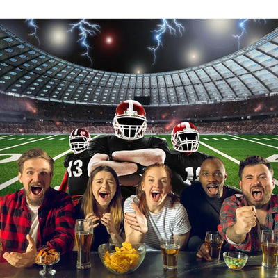 Football Happy Birthday Backdrop Banner Game Time Photography Background Fire Football Basketball Soccer Birthday Banner Decoration 7x5Ft Backdrop Bliss