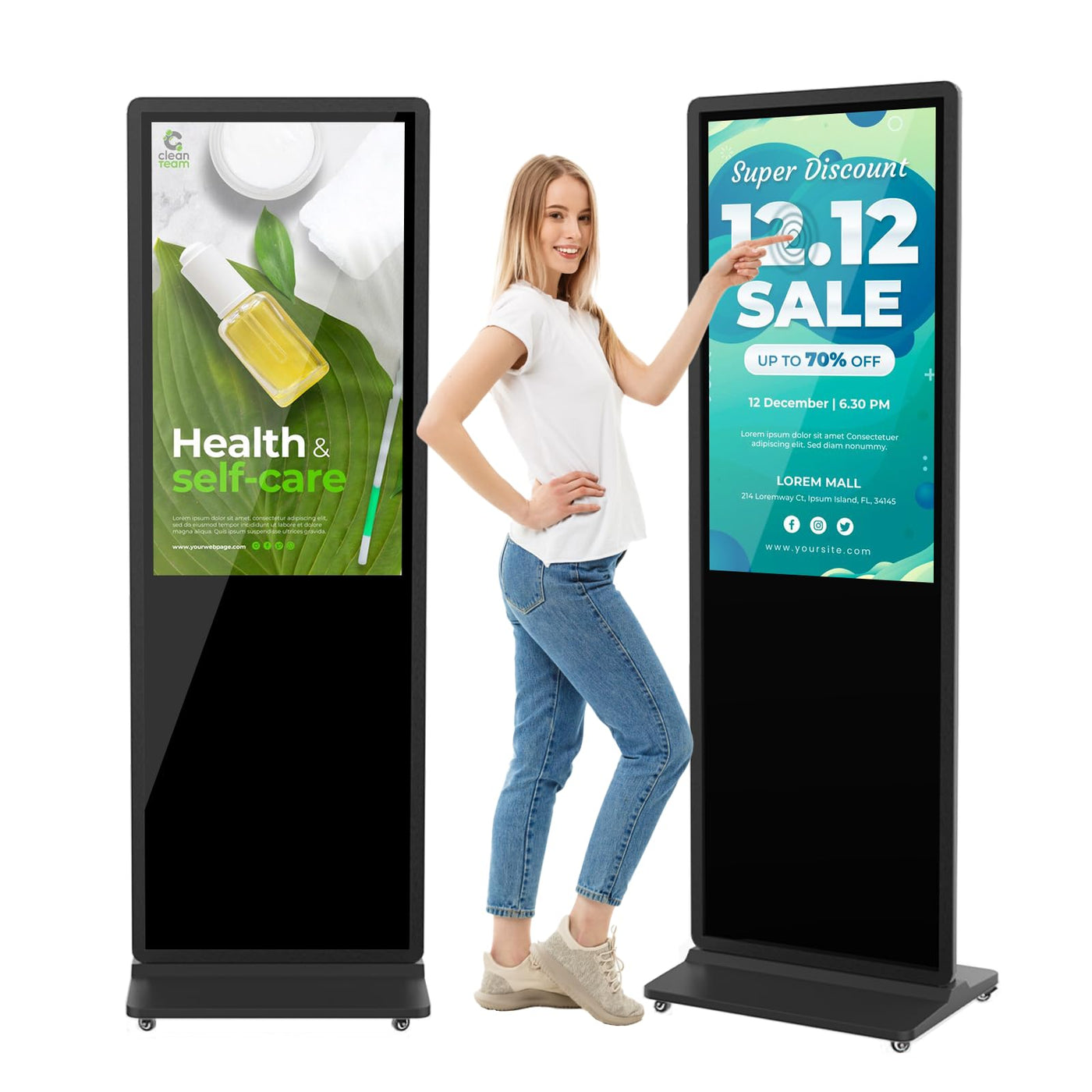 43 Inch Indoor Floor Standing Digital Signage Advertising Display Kiosk LCD Screen Commercial Totem Android System Vertical Poster with Auto Media Player - Backdrop Bliss43 Inch Indoor Floor Standing Digital Signage Advertising Display Kiosk LCD Screen Commercial Totem Android System Vertical Poster with Auto Media Player