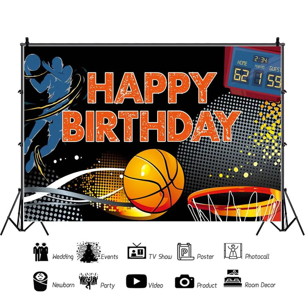 Football Happy Birthday Backdrop Banner Game Time Photography Background Fire Football Basketball Soccer Birthday Banner Decoration 7x5Ft Backdrop Bliss