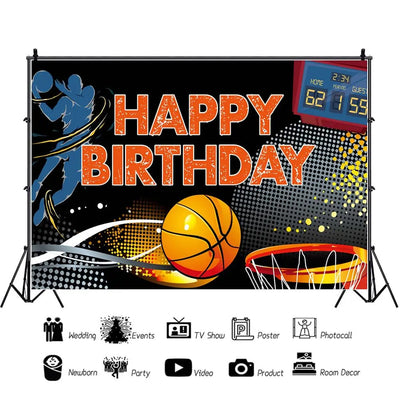 Football Happy Birthday Backdrop Banner Game Time Photography Background Fire Football Basketball Soccer Birthday Banner Decoration 7x5Ft Backdrop Bliss