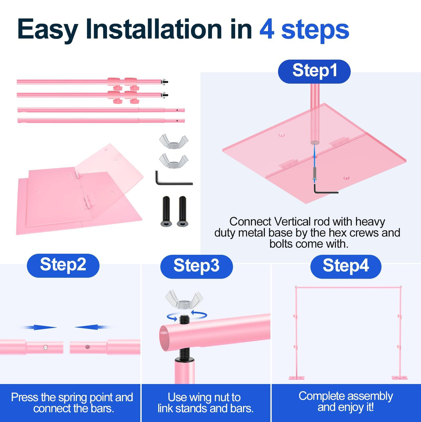 EMART Backdrop Stand, 6.5x10 ft Adjustable Photo Background Pipe and Drape Photography Kit with Heavy Duty Metal Flat Base for Parties, Wedding, Video Studio, Birthday - Black - Backdrop BlissEMART Backdrop Stand, 6.5x10 ft Adjustable Photo Background Pipe and Drape Photography Kit with Heavy Duty Metal Flat Base for Parties, Wedding, Video Studio, Birthday - Black