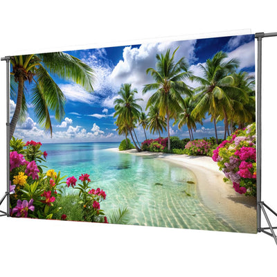 CYLYH 8X6FT Summer Tropical Sea Beach Backdrop Photography Hawaiian Tropical Beach Scenery Palm Trees Background for Wedding Birthday Party Banner Baby Shower D905 Backdrop Bliss