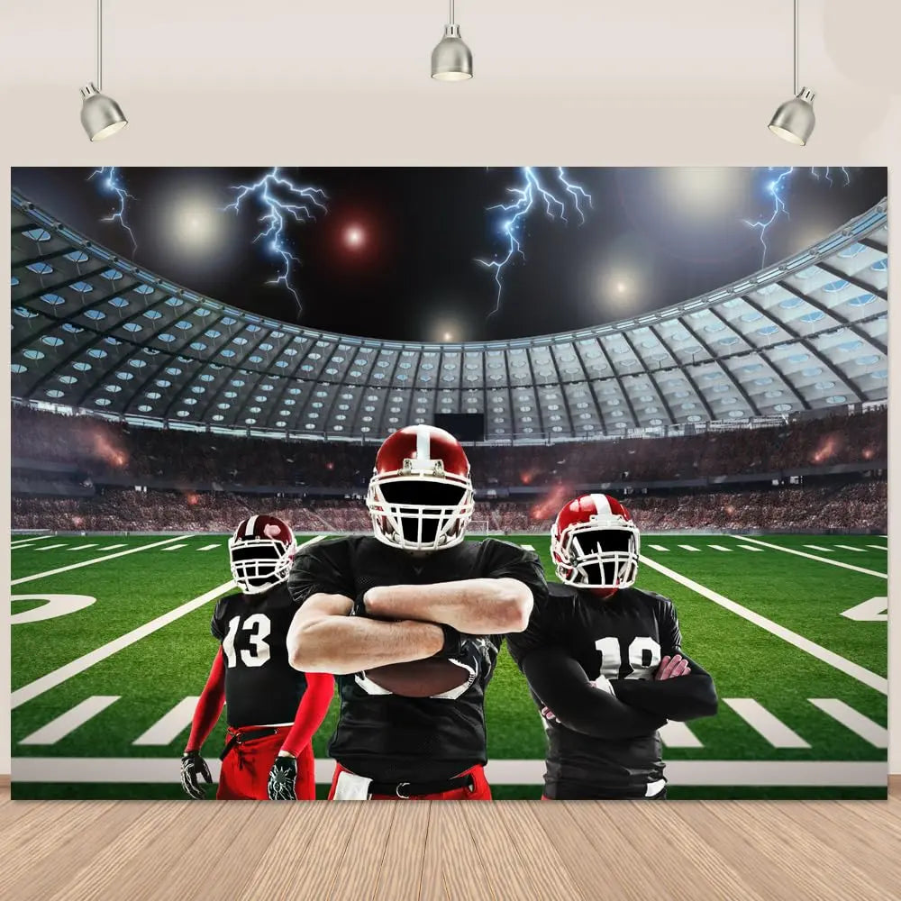 Football Happy Birthday Backdrop Banner Game Time Photography Background Fire Football Basketball Soccer Birthday Banner Decoration 7x5Ft Backdrop Bliss