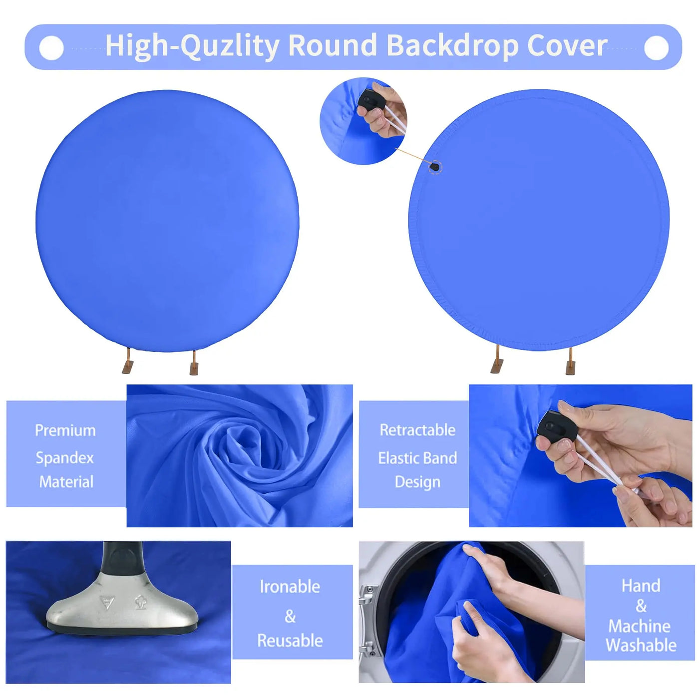 7.2FT Navy Blue Round Backdrop Cover for 5 to 7.2ft Circle Arch Stand - Haefoo Back to School Decoration Circle Backdrop Cover for Birthday, Wedding, Baby Shower Photography Background Party Decor Backdrop Bliss