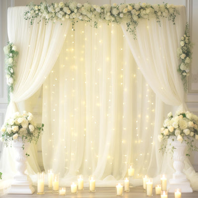 10x10ft Champagne Tulle Backdrop Curtain with Lights String for Parites, Sheer Backdrop Curtains for Wedding Baby Shower Birthday Party Photo Shoot Decorations - Backdrop Bliss10x10ft Champagne Tulle Backdrop Curtain with Lights String for Parites, Sheer Backdrop Curtains for Wedding Baby Shower Birthday Party Photo Shoot Decorations