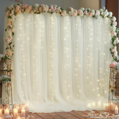 10x10ft Champagne Tulle Backdrop Curtain with Lights String for Parites, Sheer Backdrop Curtains for Wedding Baby Shower Birthday Party Photo Shoot Decorations - Backdrop Bliss10x10ft Champagne Tulle Backdrop Curtain with Lights String for Parites, Sheer Backdrop Curtains for Wedding Baby Shower Birthday Party Photo Shoot Decorations