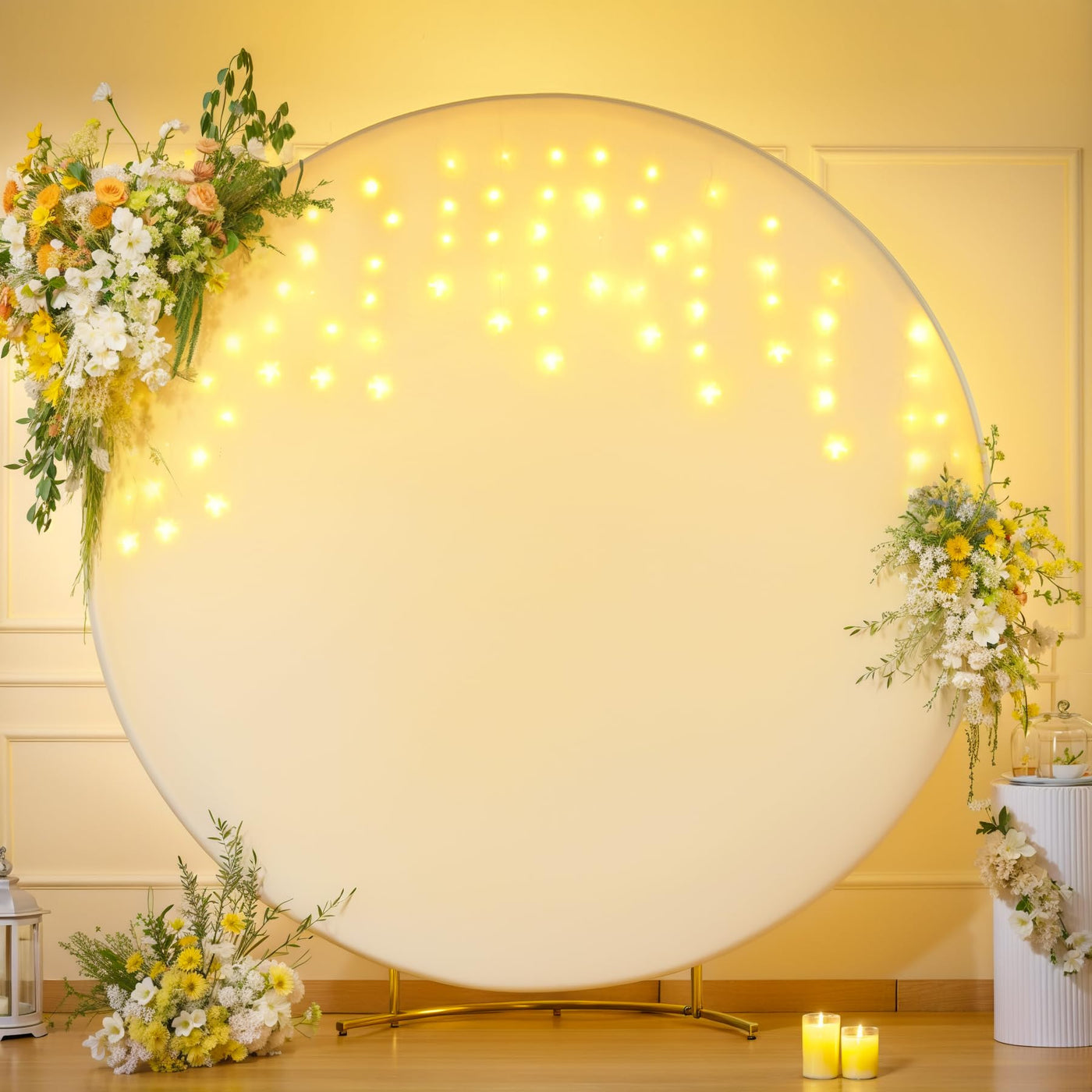 7.2 ft White Round Backdrop Cover with Lights Circle Wedding Arch Backdrop Cover with Fairy Lights for Bridal Shower Ceremony Birthday Baby Shower Photography Photo Shoot Background Decorations - Backdrop Bliss7.2 ft White Round Backdrop Cover with Lights Circle Wedding Arch Backdrop Cover with Fairy Lights for Bridal Shower Ceremony Birthday Baby Shower Photography Photo Shoot Background Decorations