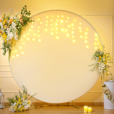 7.2 ft White Round Backdrop Cover with Lights Circle Wedding Arch Backdrop Cover with Fairy Lights for Bridal Shower Ceremony Birthday Baby Shower Photography Photo Shoot Background Decorations - Backdrop Bliss7.2 ft White Round Backdrop Cover with Lights Circle Wedding Arch Backdrop Cover with Fairy Lights for Bridal Shower Ceremony Birthday Baby Shower Photography Photo Shoot Background Decorations