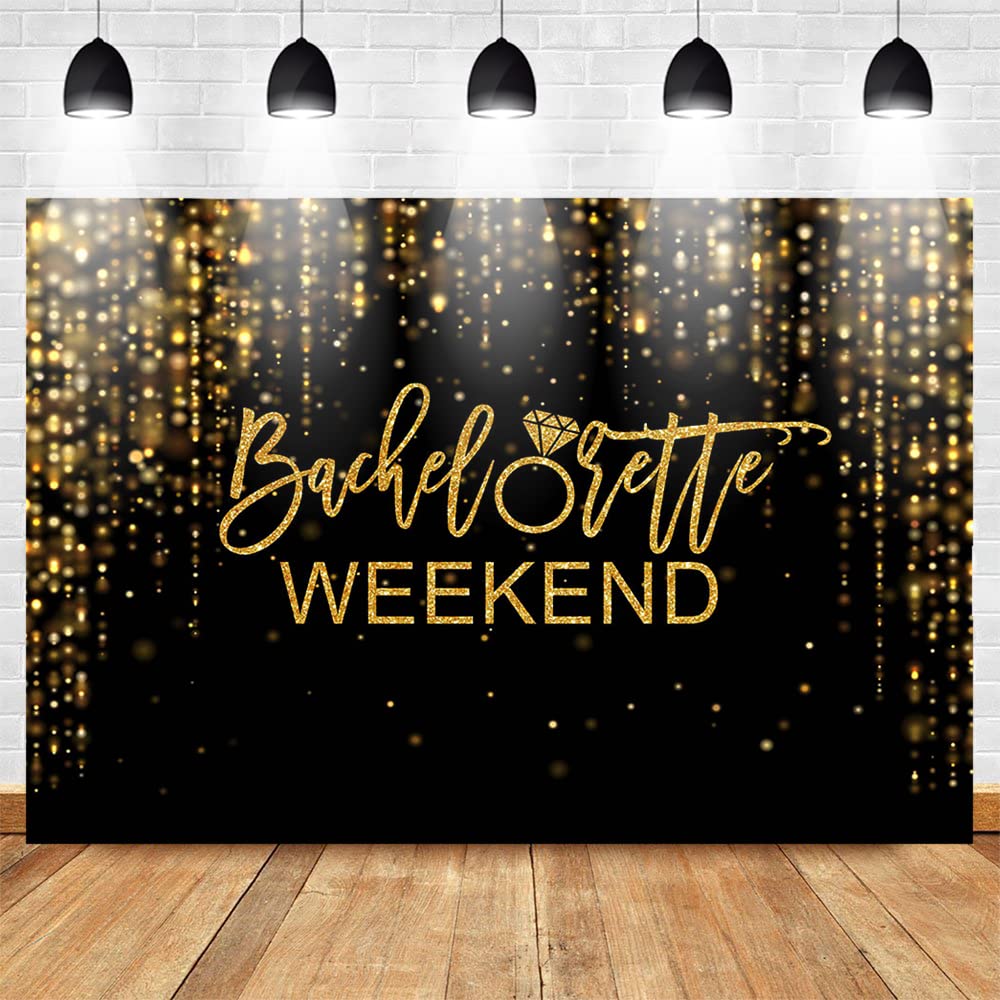 Mocsicka Bachelorette Weekend Backdrop Black Gold Bachelorette Party Photography Background Glitter Bokeh Bachelorette Party Decorations Cake Table Banner Photo Studio Props (10x6.5ft) - Backdrop BlissMocsicka Bachelorette Weekend Backdrop Black Gold Bachelorette Party Photography Background Glitter Bokeh Bachelorette Party Decorations Cake Table Banner Photo Studio Props (10x6.5ft)