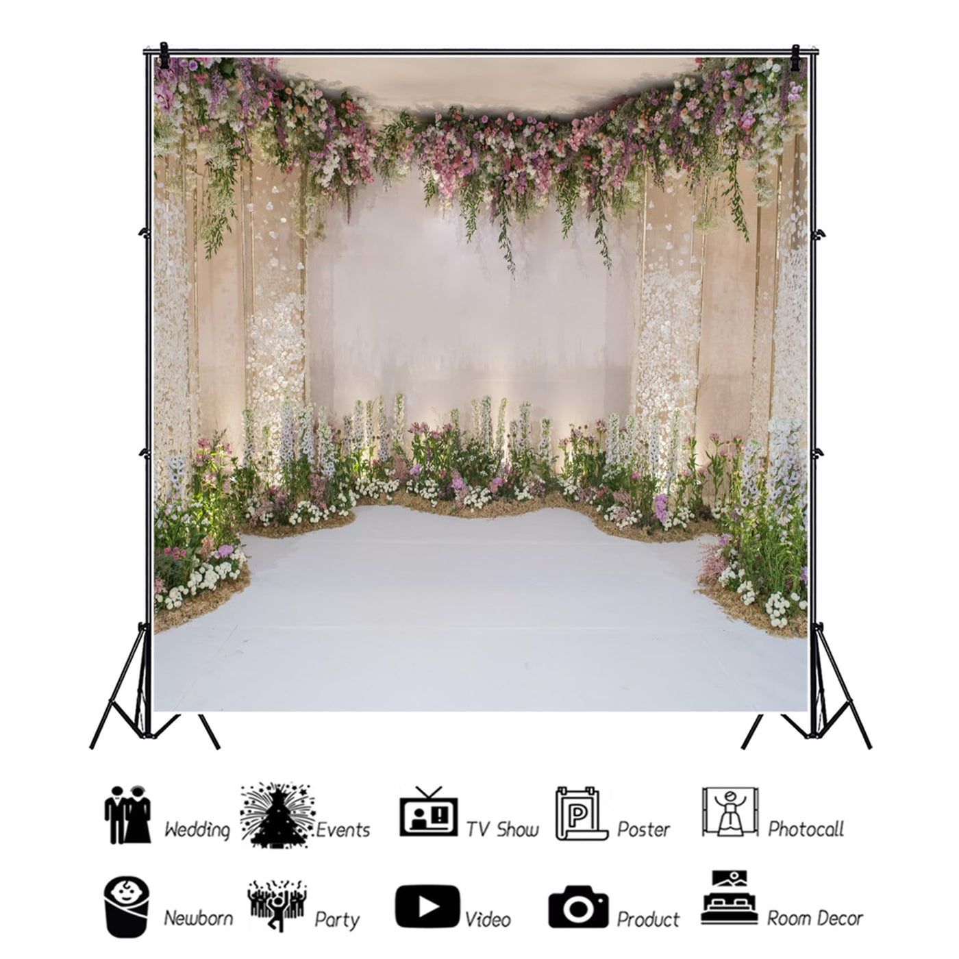 Baocicco 10x10ft Wedding Backdrop Beautiful Curtains Romantic Floral Decorations Flower Clusters Photography Background Wedding Ceremony Bridal Shower Birthday Children Adults Portrait Studio - Backdrop BlissBaocicco 10x10ft Wedding Backdrop Beautiful Curtains Romantic Floral Decorations Flower Clusters Photography Background Wedding Ceremony Bridal Shower Birthday Children Adults Portrait Studio