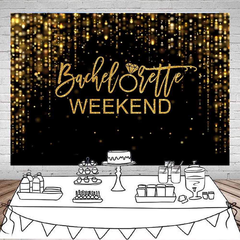 Mocsicka Bachelorette Weekend Backdrop Black Gold Bachelorette Party Photography Background Glitter Bokeh Bachelorette Party Decorations Cake Table Banner Photo Studio Props (10x6.5ft) - Backdrop BlissMocsicka Bachelorette Weekend Backdrop Black Gold Bachelorette Party Photography Background Glitter Bokeh Bachelorette Party Decorations Cake Table Banner Photo Studio Props (10x6.5ft)