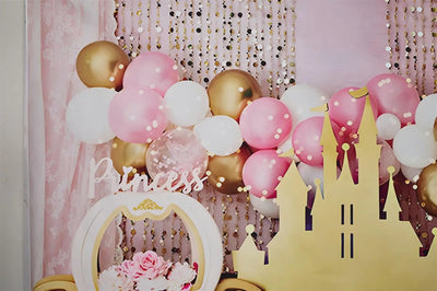 7x5ft Pink Balloons Princess Birthday Backdrop Sweet One Castle Photography Background Girls Happy Birthday Party Cake Table Banner Decorations Supplies Photo Booth Props Backdrop Bliss