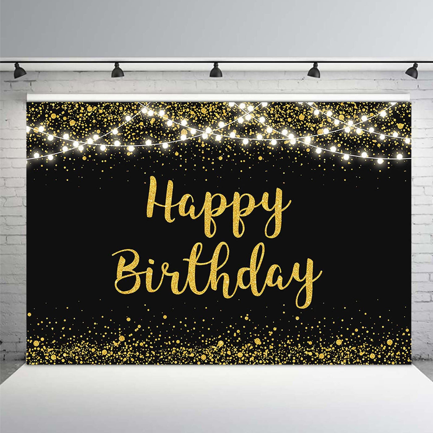 MEHOFOND Black and Gold Happy Birthday Backdrop Golden Glitter Dots Lights Photography Background for Women Men Kids Black Gold Birthday Party Decorations Banner Cake Table Photo Studio Props 7x5ft - Backdrop BlissMEHOFOND Black and Gold Happy Birthday Backdrop Golden Glitter Dots Lights Photography Background for Women Men Kids Black Gold Birthday Party Decorations Banner Cake Table Photo Studio Props 7x5ft