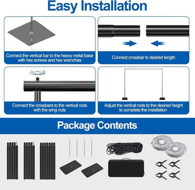 Backdrop Stand, 6.5ft Height 9ft Width Adjustable Photography Background Support Poles with Heavy Duty Flat Base, Photo Metal Steel Pipe and Drape Frame Kit for Parties Birthday Wedding - Backdrop BlissBackdrop Stand, 6.5ft Height 9ft Width Adjustable Photography Background Support Poles with Heavy Duty Flat Base, Photo Metal Steel Pipe and Drape Frame Kit for Parties Birthday Wedding