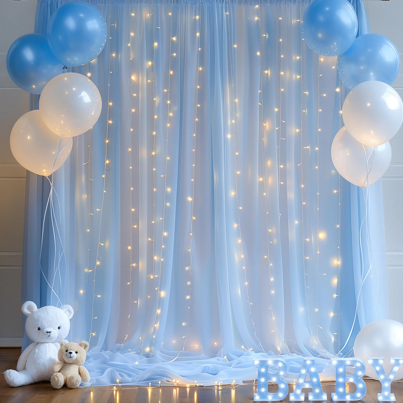 10x10ft Champagne Tulle Backdrop Curtain with Lights String for Parites, Sheer Backdrop Curtains for Wedding Baby Shower Birthday Party Photo Shoot Decorations - Backdrop Bliss10x10ft Champagne Tulle Backdrop Curtain with Lights String for Parites, Sheer Backdrop Curtains for Wedding Baby Shower Birthday Party Photo Shoot Decorations