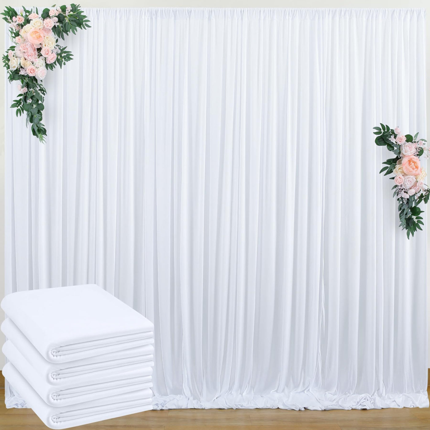 50 ft x 10 ft Wrinkle Free White Backdrop Curtain for Wedding Parties, Polyester Photo Backdrop Drapes for Baby Shower Birthday Party Backdrop Stand, Bulk Thick Background Curtains, 5x10FT 10 Panels - Backdrop Bliss50 ft x 10 ft Wrinkle Free White Backdrop Curtain for Wedding Parties, Polyester Photo Backdrop Drapes for Baby Shower Birthday Party Backdrop Stand, Bulk Thick Background Curtains, 5x10FT 10 Panels