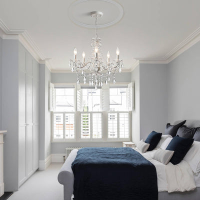 Plug in Crystal Ceramic White Chandelier, Glass Chandeliers,White crystal Hanging Pendant Light with Clear Cord and On/Off, 4 Light Crystal Chandelier for wedding, Kitchen, Dining,Foyer, Mini room Backdrop Bliss