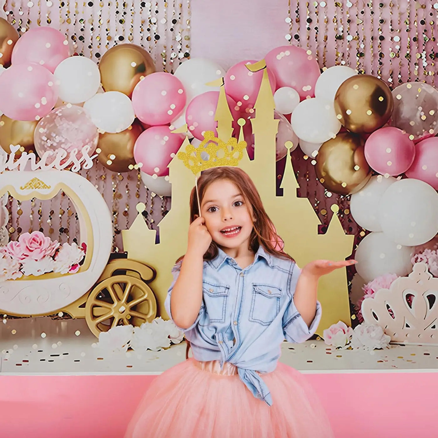 7x5ft Pink Balloons Princess Birthday Backdrop Sweet One Castle Photography Background Girls Happy Birthday Party Cake Table Banner Decorations Supplies Photo Booth Props Backdrop Bliss