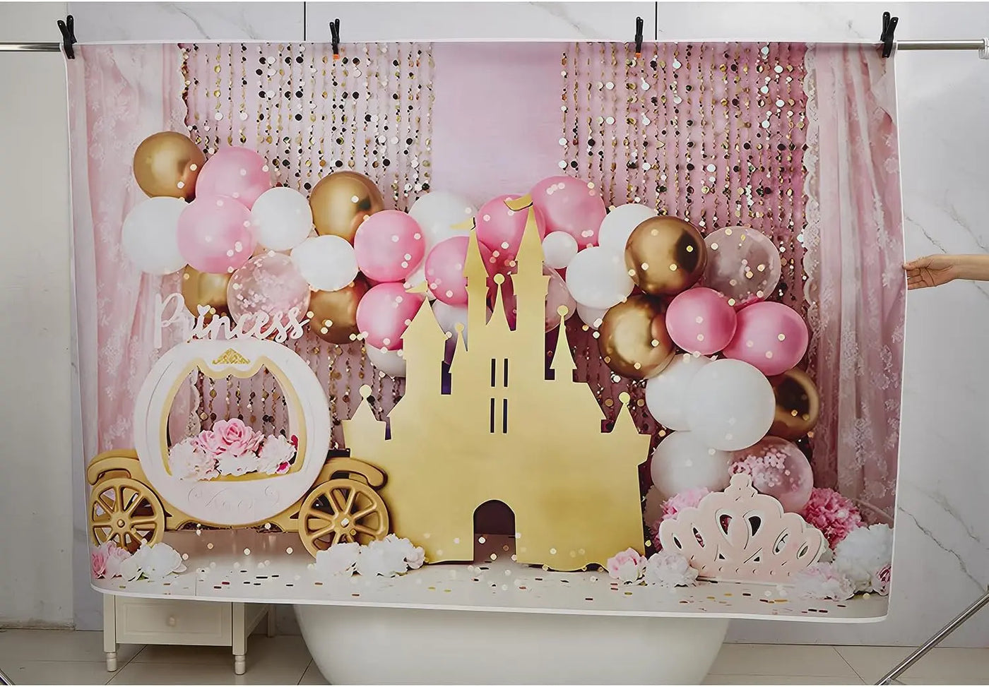 7x5ft Pink Balloons Princess Birthday Backdrop Sweet One Castle Photography Background Girls Happy Birthday Party Cake Table Banner Decorations Supplies Photo Booth Props Backdrop Bliss