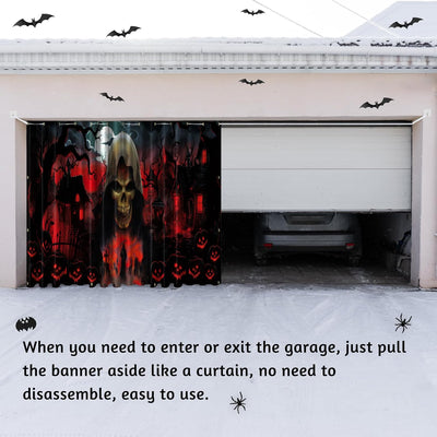 Trgowaul Happy Halloween Decorations - Black & Red Garage Door Cover, Large Grim Reaper Banner (16 * 7 ft) for Outdoor Parties & Photography Background - Backdrop BlissTrgowaul Happy Halloween Decorations - Black & Red Garage Door Cover, Large Grim Reaper Banner (16 * 7 ft) for Outdoor Parties & Photography Background