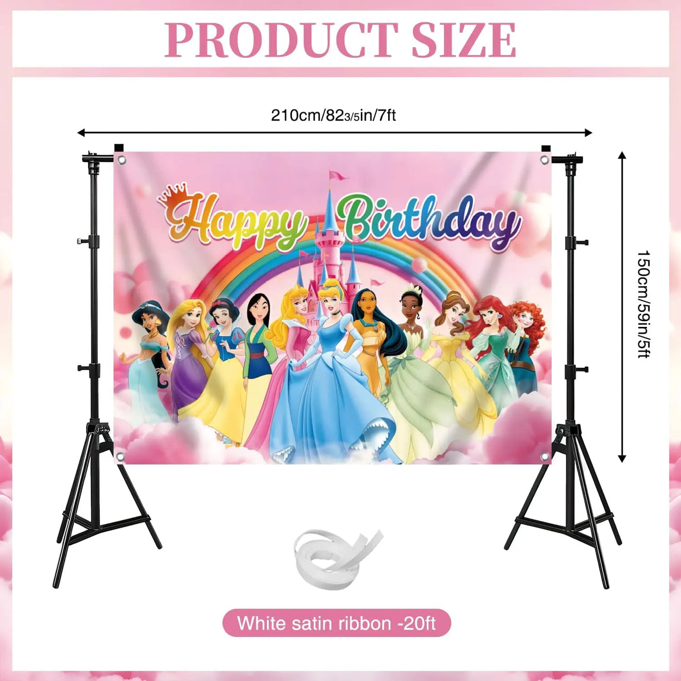 Princess Backdrop, 7x5ft Princess Birthday Party Decorations, Prin Cess Backdrop for Girls Birthday, Happy Birthday Prin Cess Party Photography Decoration Indoor Outdoor Backdrop Bliss