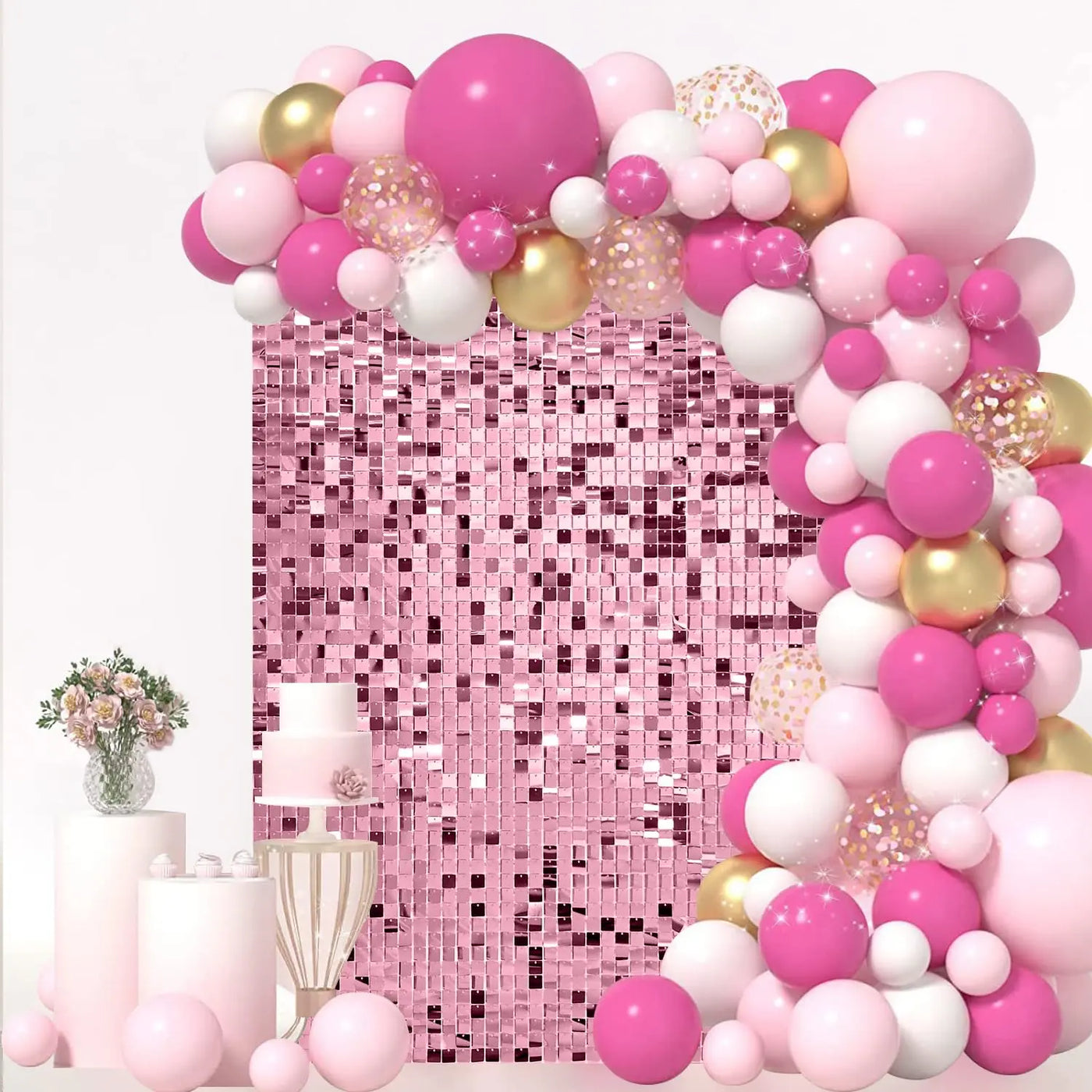 Pink Shimmer Wall Backdrop 24 Panels Cover 6 x 4 Ft, Photo Backdrops for Wedding,Anniversary,Birthday,Party Decoration Backdrop Bliss