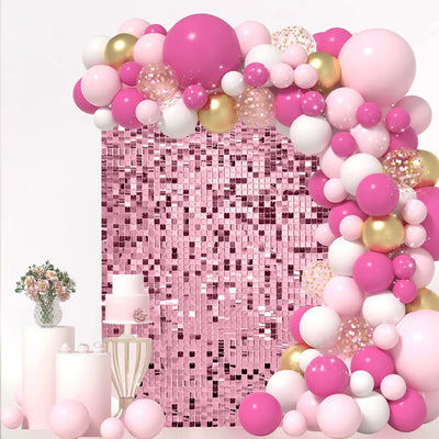 Pink Shimmer Wall Backdrop 24 Panels Cover 6 x 4 Ft, Photo Backdrops for Wedding,Anniversary,Birthday,Party Decoration Backdrop Bliss