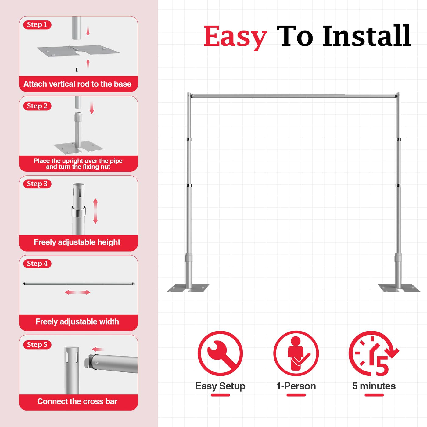 EMART Pipe and Drape Backdrop Stand Kit, 8.9ftx10ft Heavy Duty Adjustable Photo Background, Metal Frame with Flat Base for Wedding, Birthday Party, Banquet Decorations - Silver - Backdrop BlissEMART Pipe and Drape Backdrop Stand Kit, 8.9ftx10ft Heavy Duty Adjustable Photo Background, Metal Frame with Flat Base for Wedding, Birthday Party, Banquet Decorations - Silver