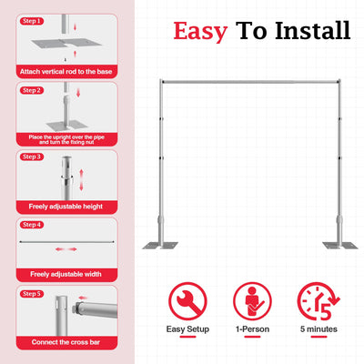 EMART Pipe and Drape Backdrop Stand Kit, 8.9ftx10ft Heavy Duty Adjustable Photo Background, Metal Frame with Flat Base for Wedding, Birthday Party, Banquet Decorations - Silver - Backdrop BlissEMART Pipe and Drape Backdrop Stand Kit, 8.9ftx10ft Heavy Duty Adjustable Photo Background, Metal Frame with Flat Base for Wedding, Birthday Party, Banquet Decorations - Silver