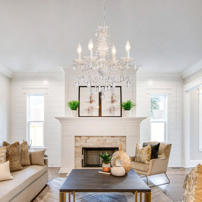 Plug in Crystal Ceramic White Chandelier, Glass Chandeliers,White crystal Hanging Pendant Light with Clear Cord and On/Off, 4 Light Crystal Chandelier for wedding, Kitchen, Dining,Foyer, Mini room Backdrop Bliss