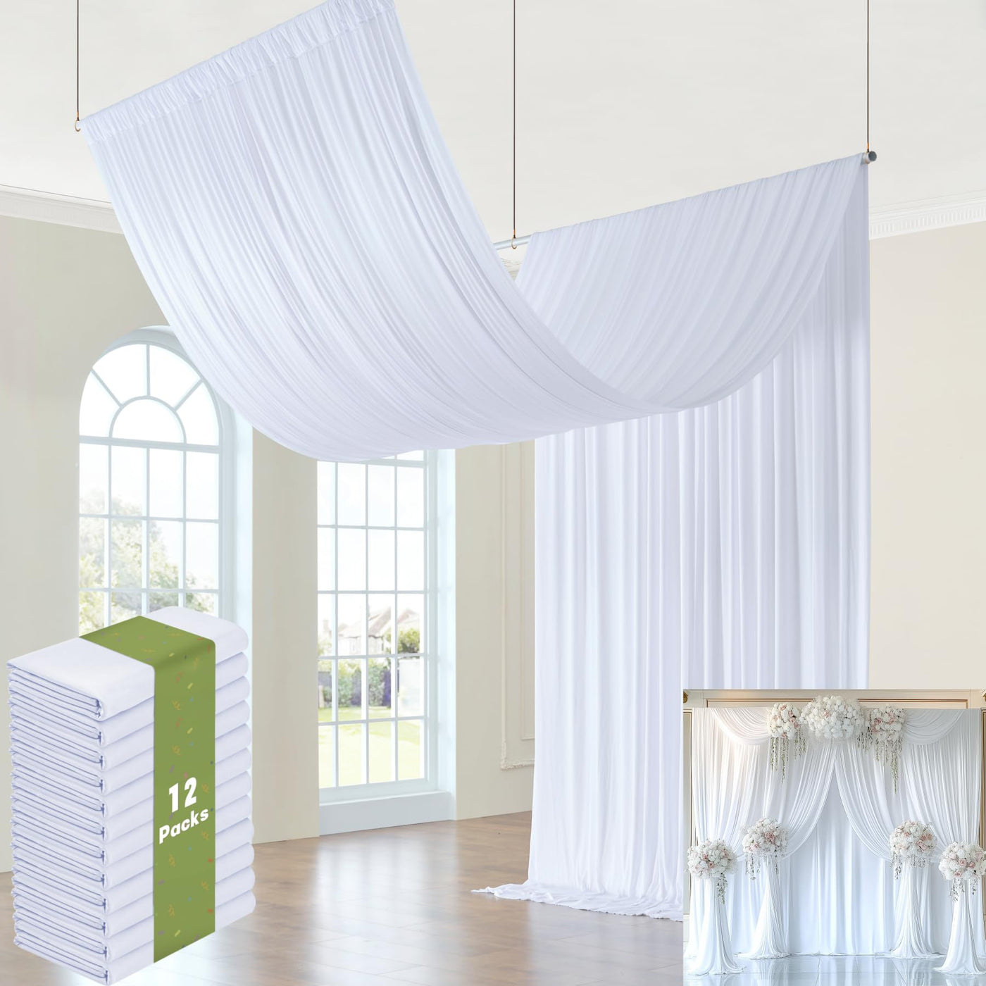 40FTx12FT White Wrinkle - Free Wedding Backdrop Curtain - Silky Washable White Polyester Drapes for Baby Showers, Birthday Parties, Photography, and Wedding Receptions - 8 Panels 5FTx12FT - Backdrop Bliss40FTx12FT White Wrinkle - Free Wedding Backdrop Curtain - Silky Washable White Polyester Drapes for Baby Showers, Birthday Parties, Photography, and Wedding Receptions - 8 Panels 5FTx12FT