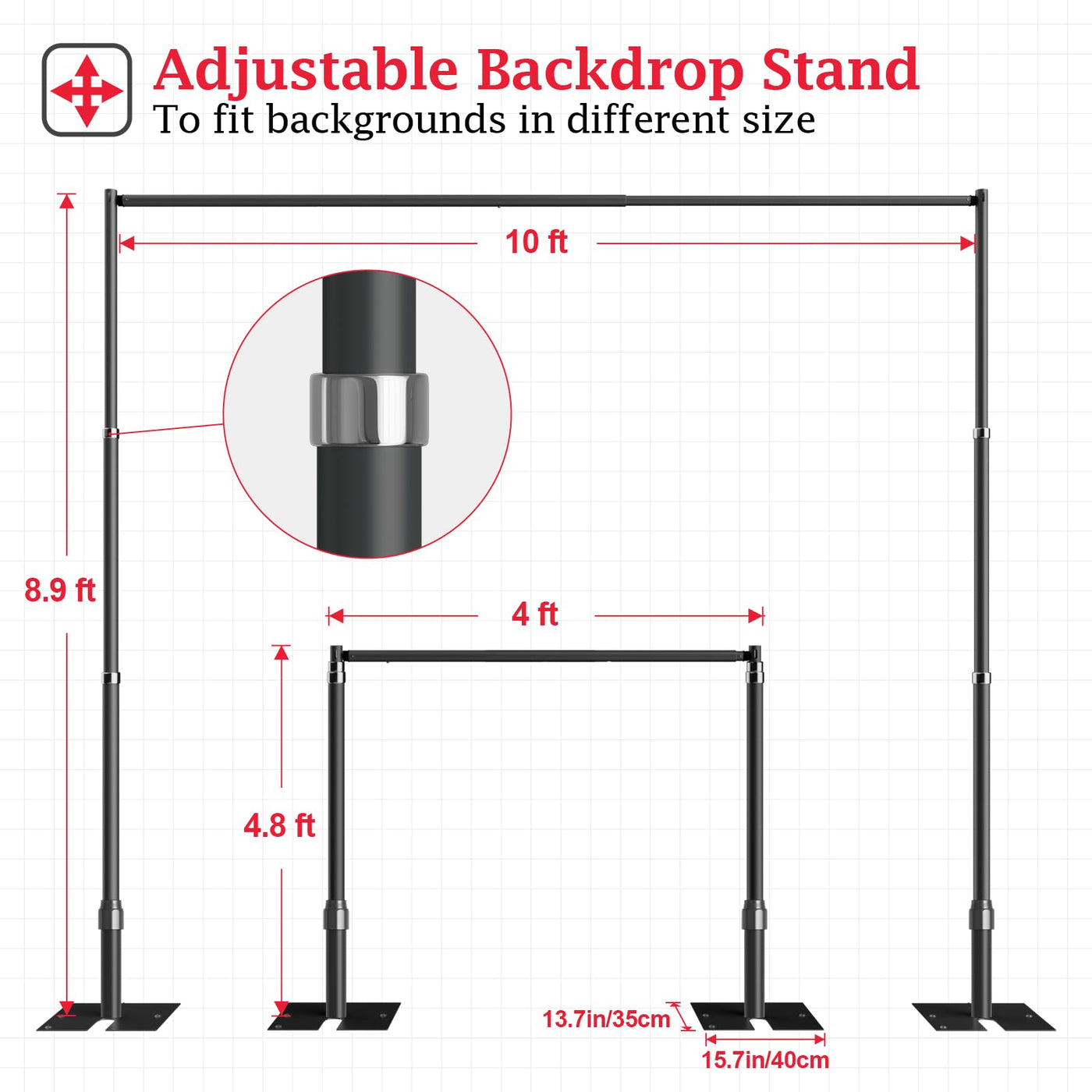 EMART Pipe and Drape Backdrop Stand Kit, 8.9ftx10ft Heavy Duty Adjustable Photo Background, Metal Frame with Flat Base for Wedding, Birthday Party, Banquet Decorations - Silver - Backdrop BlissEMART Pipe and Drape Backdrop Stand Kit, 8.9ftx10ft Heavy Duty Adjustable Photo Background, Metal Frame with Flat Base for Wedding, Birthday Party, Banquet Decorations - Silver