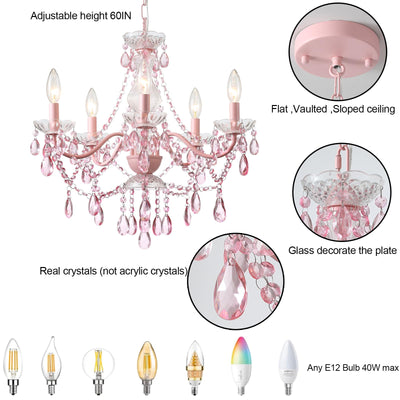 Plug in Crystal Ceramic White Chandelier, Glass Chandeliers,White crystal Hanging Pendant Light with Clear Cord and On/Off, 4 Light Crystal Chandelier for wedding, Kitchen, Dining,Foyer, Mini room Backdrop Bliss