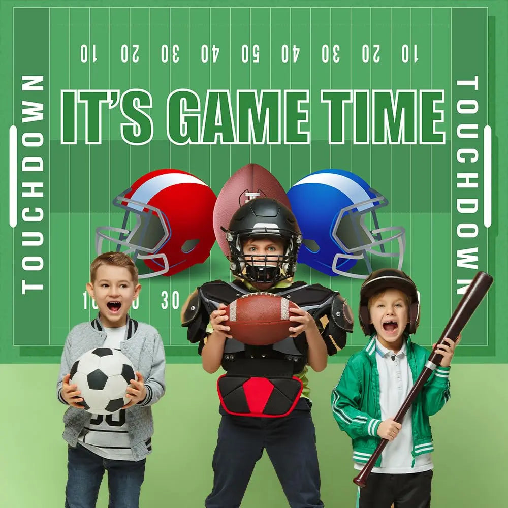 Football Happy Birthday Backdrop Banner Game Time Photography Background Fire Football Basketball Soccer Birthday Banner Decoration 7x5Ft Backdrop Bliss