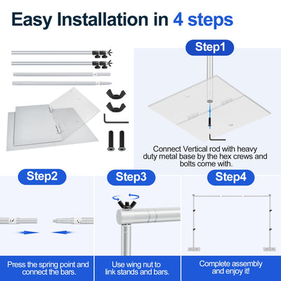 EMART Backdrop Stand, 6.5x10 ft Adjustable Photo Background Pipe and Drape Photography Kit with Heavy Duty Metal Flat Base for Parties, Wedding, Video Studio, Birthday - Black - Backdrop BlissEMART Backdrop Stand, 6.5x10 ft Adjustable Photo Background Pipe and Drape Photography Kit with Heavy Duty Metal Flat Base for Parties, Wedding, Video Studio, Birthday - Black