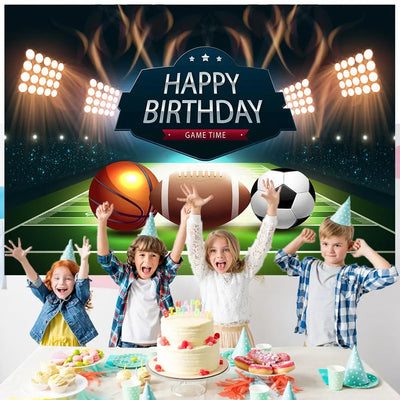 Football Happy Birthday Backdrop Banner Game Time Photography Background Fire Football Basketball Soccer Birthday Banner Decoration 7x5Ft Backdrop Bliss