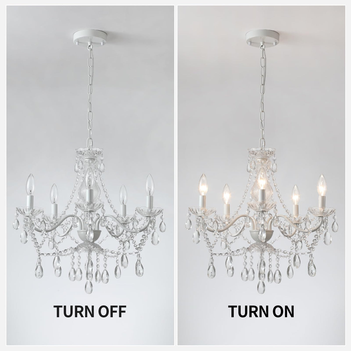 Plug in Crystal Ceramic White Chandelier, Glass Chandeliers,White crystal Hanging Pendant Light with Clear Cord and On/Off, 4 Light Crystal Chandelier for wedding, Kitchen, Dining,Foyer, Mini room Backdrop Bliss