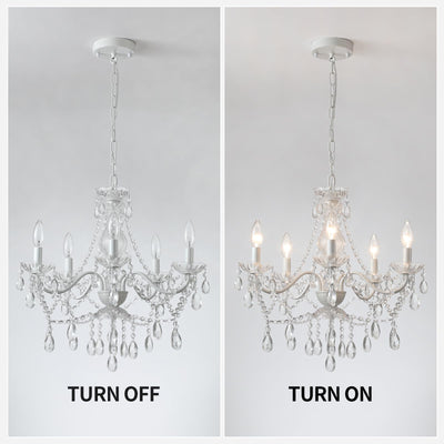 Plug in Crystal Ceramic White Chandelier, Glass Chandeliers,White crystal Hanging Pendant Light with Clear Cord and On/Off, 4 Light Crystal Chandelier for wedding, Kitchen, Dining,Foyer, Mini room Backdrop Bliss