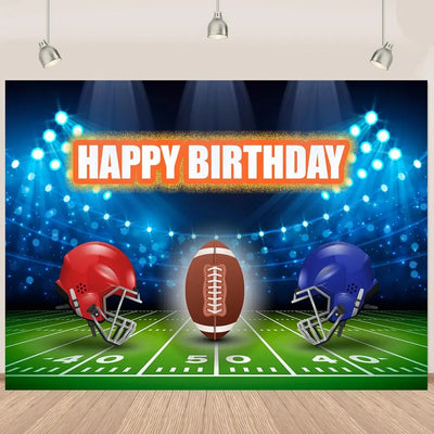 Football Happy Birthday Backdrop Banner Game Time Photography Background Fire Football Basketball Soccer Birthday Banner Decoration 7x5Ft Backdrop Bliss