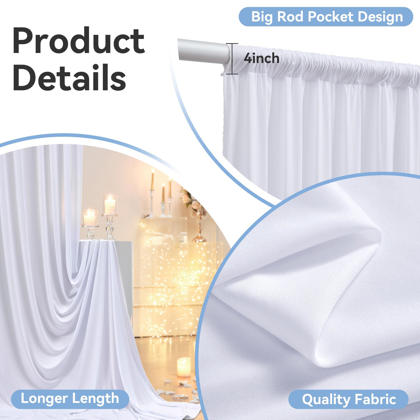 40FTx12FT White Wrinkle - Free Wedding Backdrop Curtain - Silky Washable White Polyester Drapes for Baby Showers, Birthday Parties, Photography, and Wedding Receptions - 8 Panels 5FTx12FT - Backdrop Bliss40FTx12FT White Wrinkle - Free Wedding Backdrop Curtain - Silky Washable White Polyester Drapes for Baby Showers, Birthday Parties, Photography, and Wedding Receptions - 8 Panels 5FTx12FT