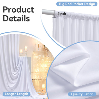 40FTx12FT White Wrinkle - Free Wedding Backdrop Curtain - Silky Washable White Polyester Drapes for Baby Showers, Birthday Parties, Photography, and Wedding Receptions - 8 Panels 5FTx12FT - Backdrop Bliss40FTx12FT White Wrinkle - Free Wedding Backdrop Curtain - Silky Washable White Polyester Drapes for Baby Showers, Birthday Parties, Photography, and Wedding Receptions - 8 Panels 5FTx12FT