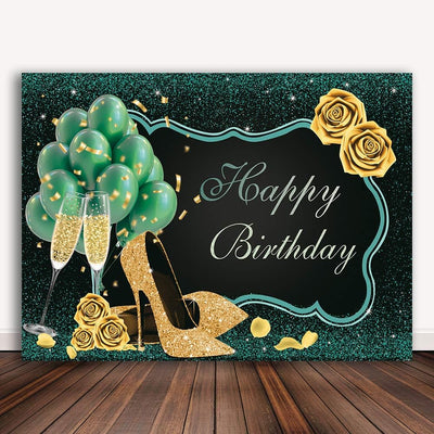 Happy Birthday Backdrop Green and Black Women Birthday Party Banner High Heels Champagne Gold Rose Background Birthday Prom Party Supplies - Backdrop BlissHappy Birthday Backdrop Green and Black Women Birthday Party Banner High Heels Champagne Gold Rose Background Birthday Prom Party Supplies
