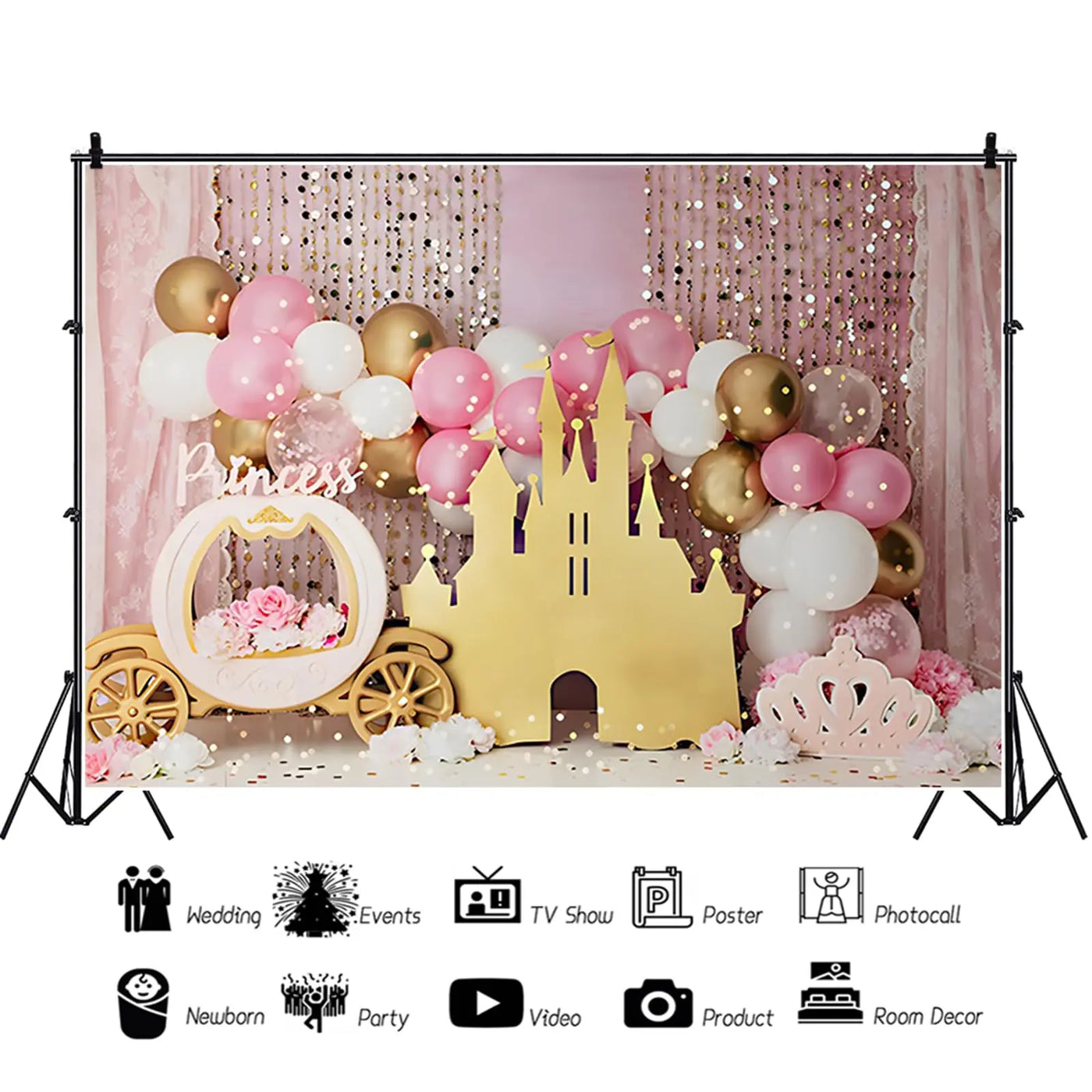 7x5ft Pink Balloons Princess Birthday Backdrop Sweet One Castle Photography Background Girls Happy Birthday Party Cake Table Banner Decorations Supplies Photo Booth Props Backdrop Bliss