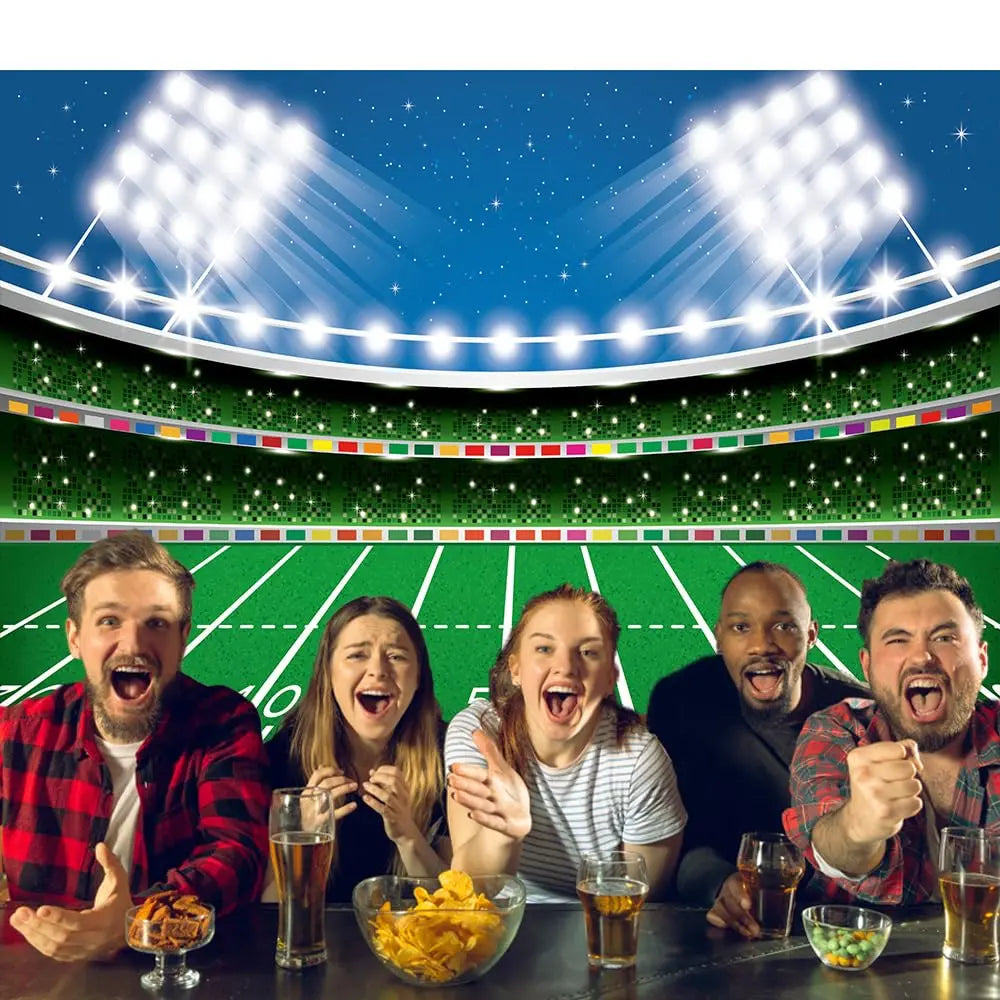 Football Happy Birthday Backdrop Banner Game Time Photography Background Fire Football Basketball Soccer Birthday Banner Decoration 7x5Ft Backdrop Bliss
