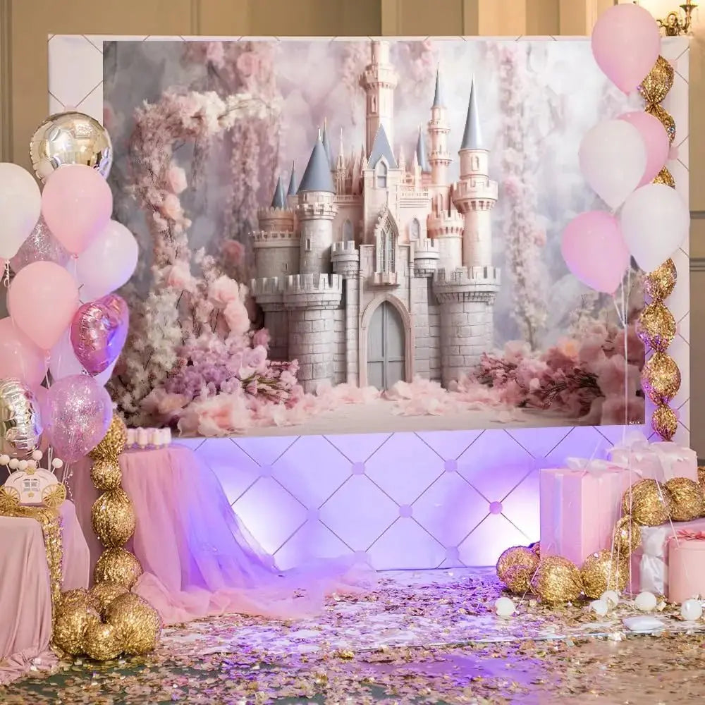 Floral Castle Backdrop for Photography Pink Flowers Royal Princess Background Girls Women Portrait Backgrounds Newborn One Year Old Banner Birthday Photoshoot Decorations 71X47inch - Backdrop BlissFloral Castle Backdrop for Photography Pink Flowers Royal Princess Background Girls Women Portrait Backgrounds Newborn One Year Old Banner Birthday Photoshoot Decorations 71X47inch