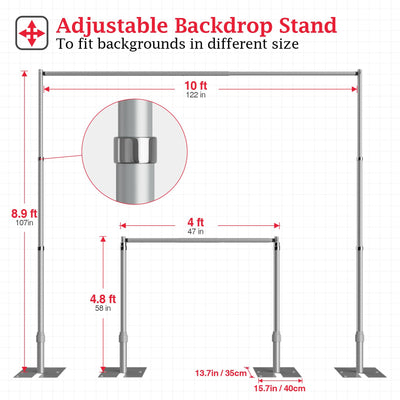 EMART Pipe and Drape Backdrop Stand Kit, 8.9ftx10ft Heavy Duty Adjustable Photo Background, Metal Frame with Flat Base for Wedding, Birthday Party, Banquet Decorations - Silver - Backdrop BlissEMART Pipe and Drape Backdrop Stand Kit, 8.9ftx10ft Heavy Duty Adjustable Photo Background, Metal Frame with Flat Base for Wedding, Birthday Party, Banquet Decorations - Silver