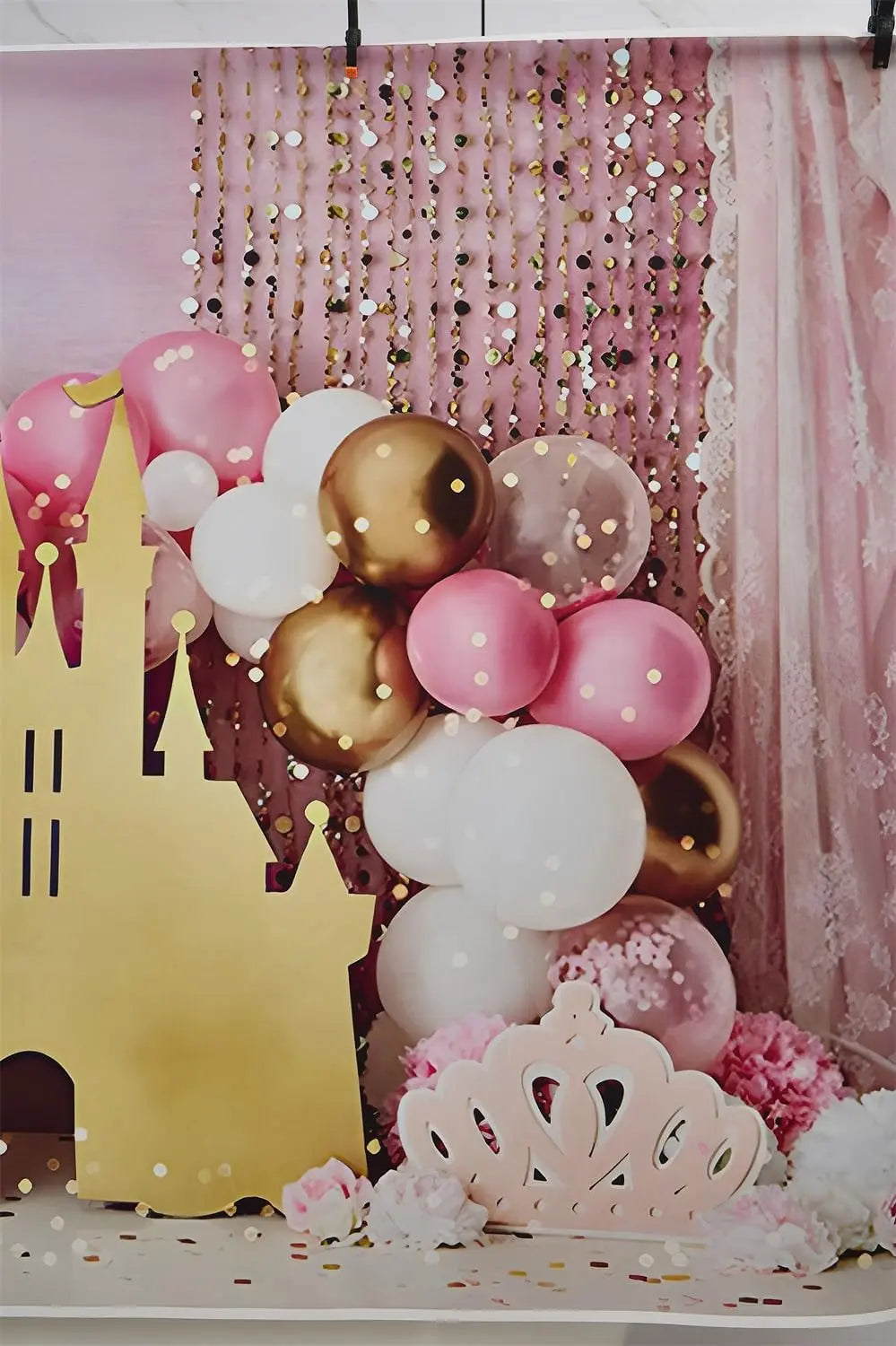 7x5ft Pink Balloons Princess Birthday Backdrop Sweet One Castle Photography Background Girls Happy Birthday Party Cake Table Banner Decorations Supplies Photo Booth Props Backdrop Bliss